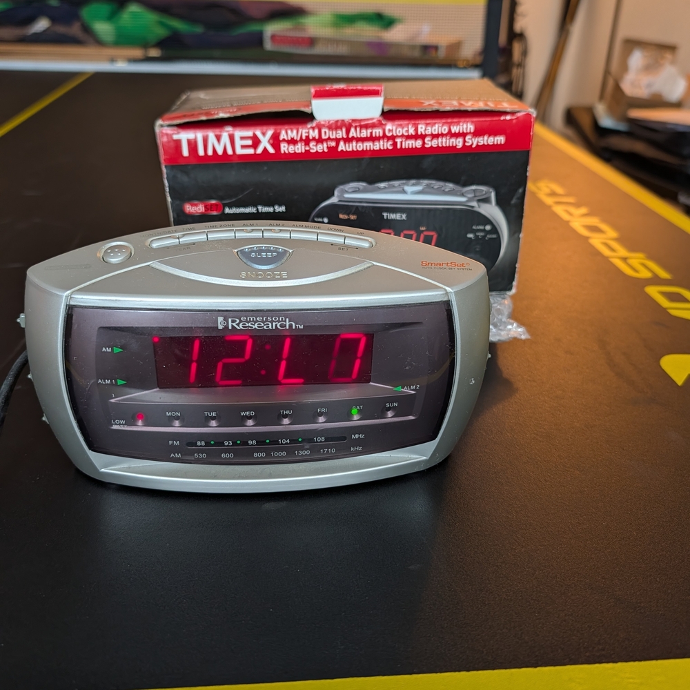 Timex Silver Alarm Clock Radio with Red Display